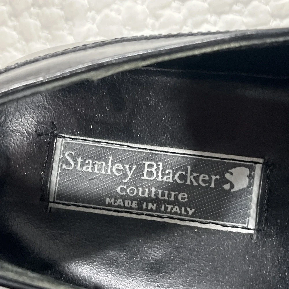 Stanley Blacker Leather Shoe Wingtip Handmade Italy  Men's Sz 9.5N Oxford